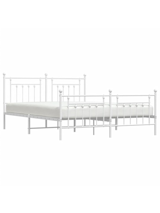 Kovový rám postele s hlavovým a nožním čelem bílý 183 x 213 cm