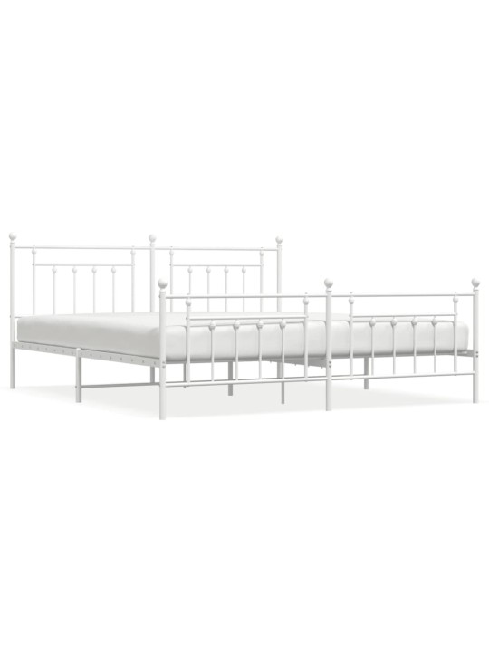 Kovový rám postele s hlavovým a nožním čelem bílý 200 x 200 cm