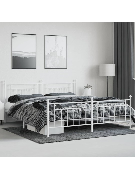 Kovový rám postele s hlavovým a nožním čelem bílý 200 x 200 cm
