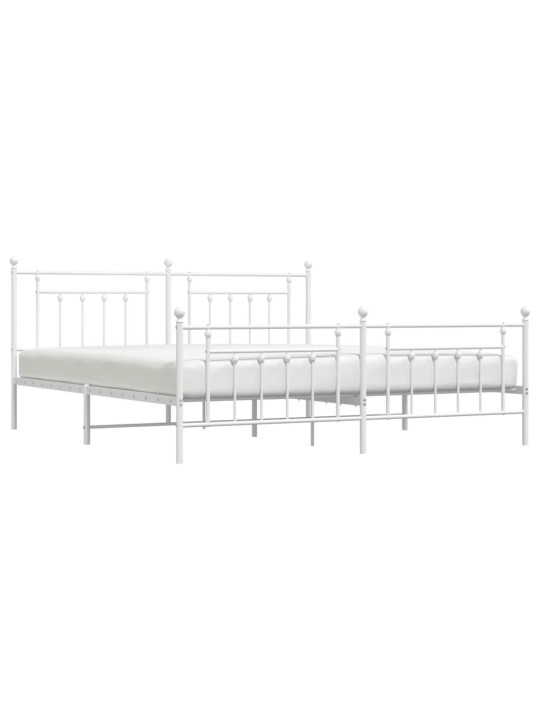 Kovový rám postele s hlavovým a nožním čelem bílý 200 x 200 cm