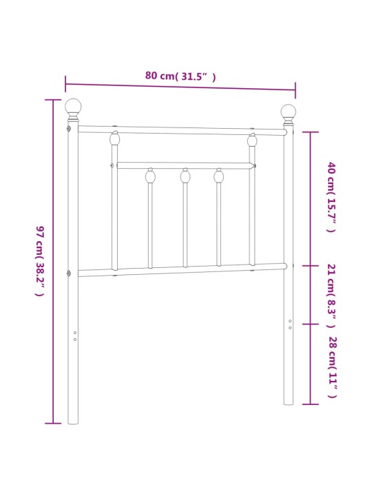 Kovové čelo postele bílé 75 cm