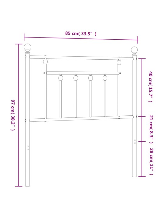 Kovové čelo postele bílé 80 cm