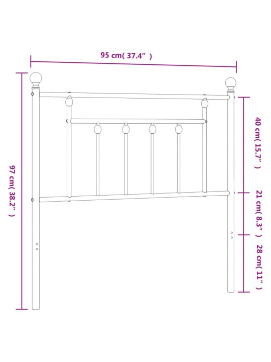 Kovové čelo postele bílé 90 cm