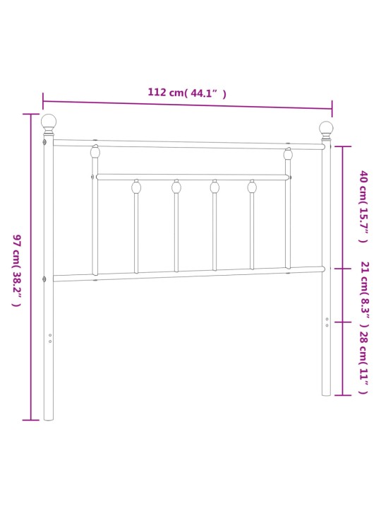 Kovové čelo postele bílé 107 cm