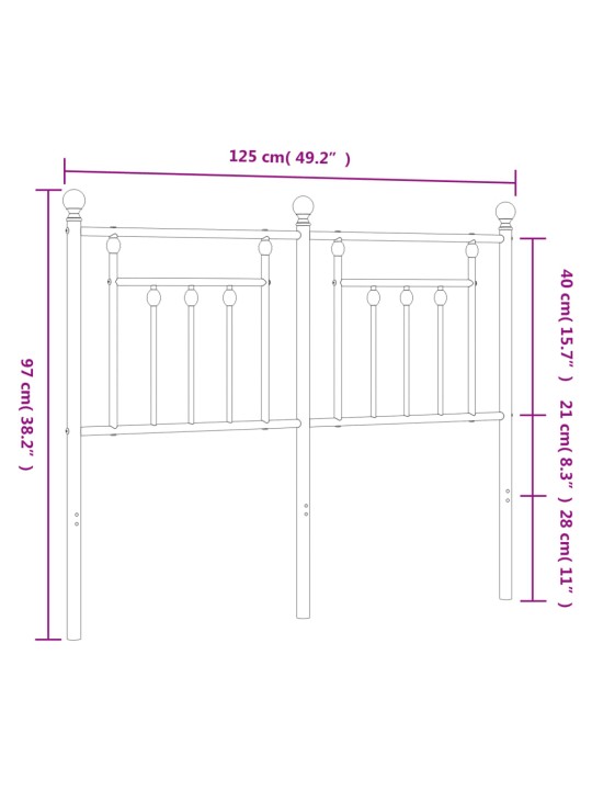 Kovové čelo postele bílé 120 cm
