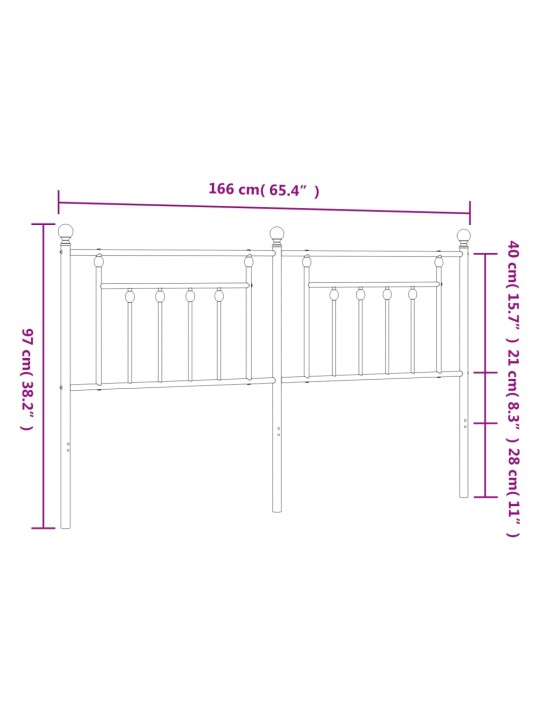 Kovové čelo postele bílé 160 cm