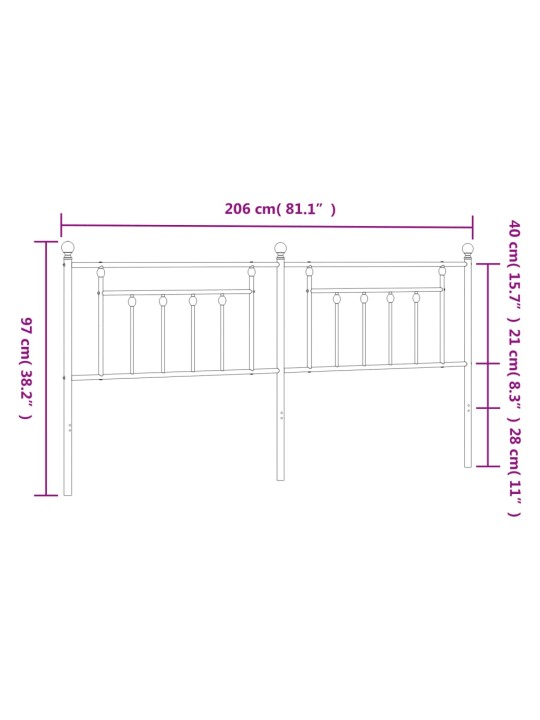 Kovové čelo postele bílé 200 cm