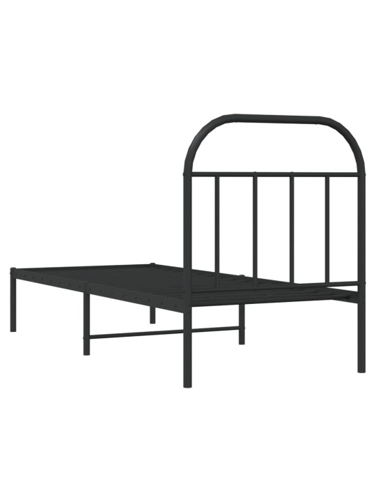 Kovový rám postele s čelem černý 75 x 190 cm