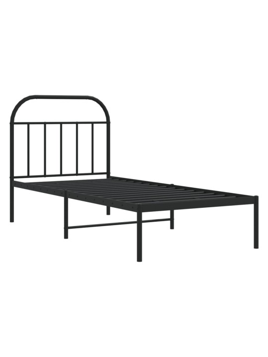 Kovový rám postele s čelem černý 80 x 200 cm