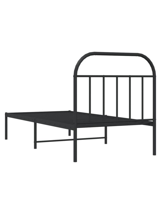 Kovový rám postele s čelem černý 80 x 200 cm