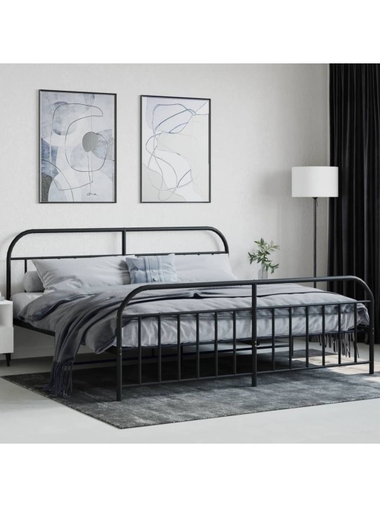 Kovový rám postele s hlavovým a nožním čelem černý 200 x 200 cm