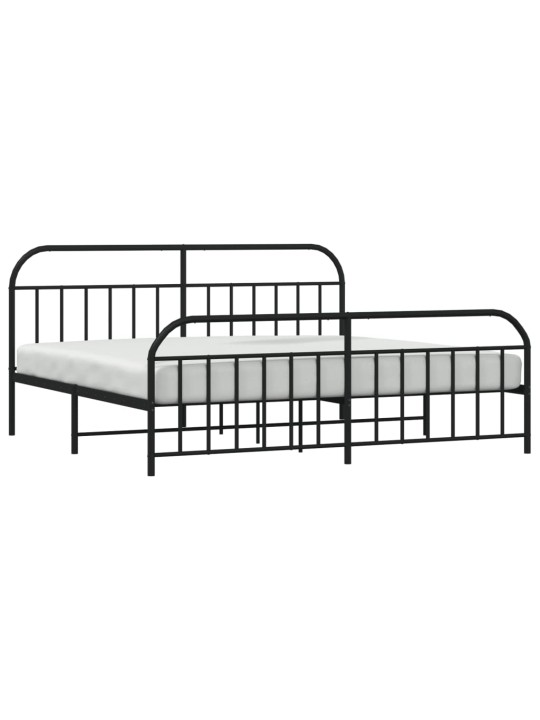 Kovový rám postele s hlavovým a nožním čelem černý 200 x 200 cm
