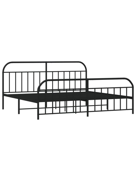 Kovový rám postele s hlavovým a nožním čelem černý 200 x 200 cm