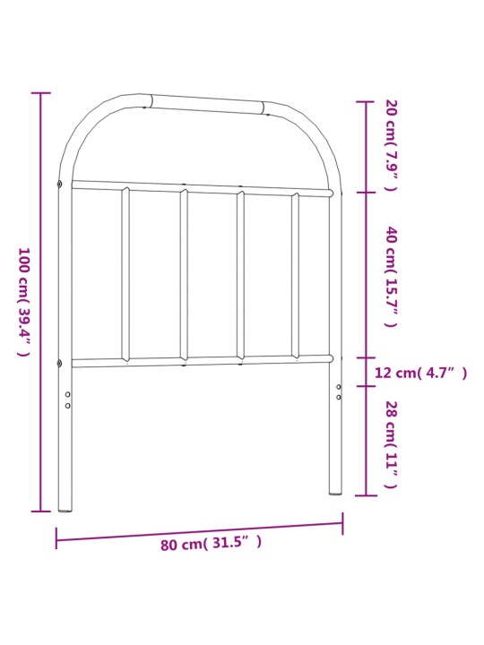 Kovové čelo postele černé 75 cm