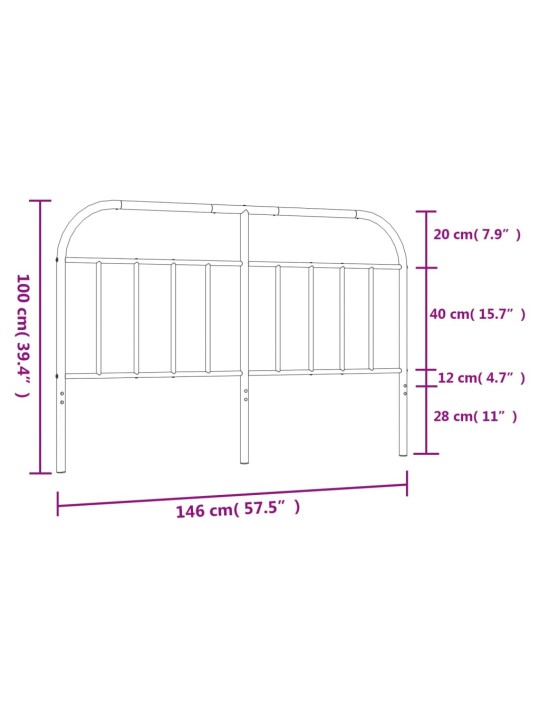 Kovové čelo postele černé 140 cm
