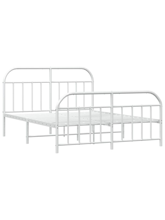 Kovový rám postele s hlavovým a nožním čelem bílý 150 x 200 cm