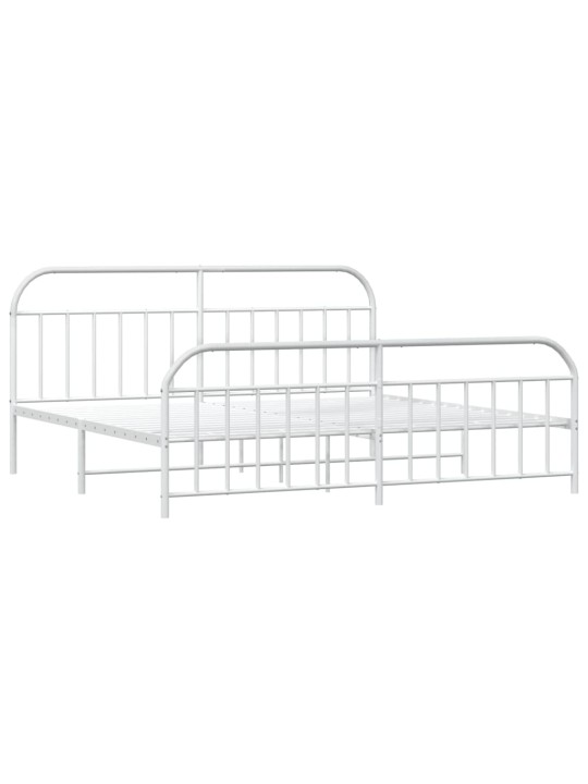 Kovový rám postele s hlavovým a nožním čelem bílý 200 x 200 cm