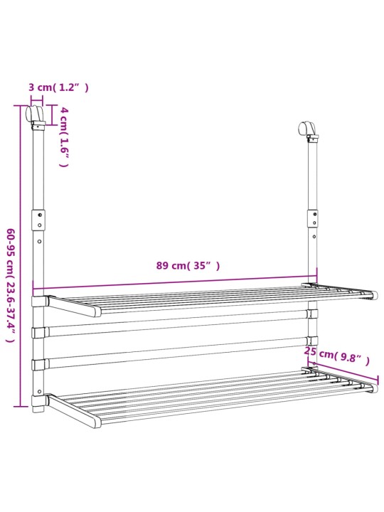 Sušák na prádlo na balkon 89 x 25 x (60–95) cm hliník