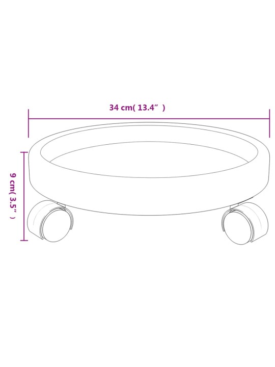 Vozíky na rostliny na kolečkách 2 ks šedé průměr 34 cm 35 kg