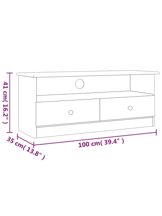 TV skříňka se zásuvkami ALTA bílá 100x35x41 cm masivní borovice