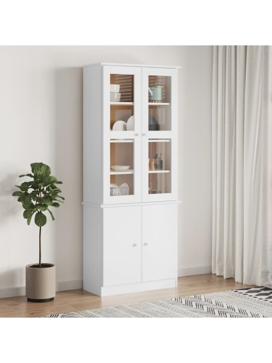 Prosklená vitrína ALTA bílá 77x35x186,5 cm masivní borové dřevo