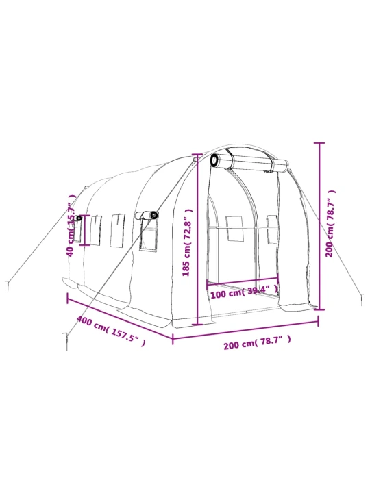 Skleník s ocelovým rámem zelený 8 m² 4 x 2 x 2 m