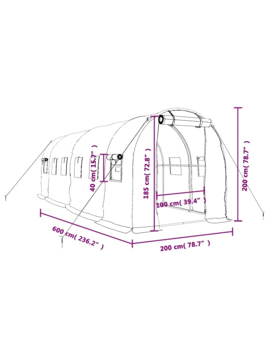 Skleník s ocelovým rámem zelený 12 m² 6 x 2 x 2 m