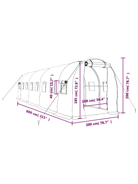 Skleník s ocelovým rámem zelený 16 m² 8 x 2 x 2 m
