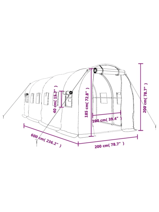 Skleník s ocelovým rámem bílý 12 m² 6 x 2 x 2 m