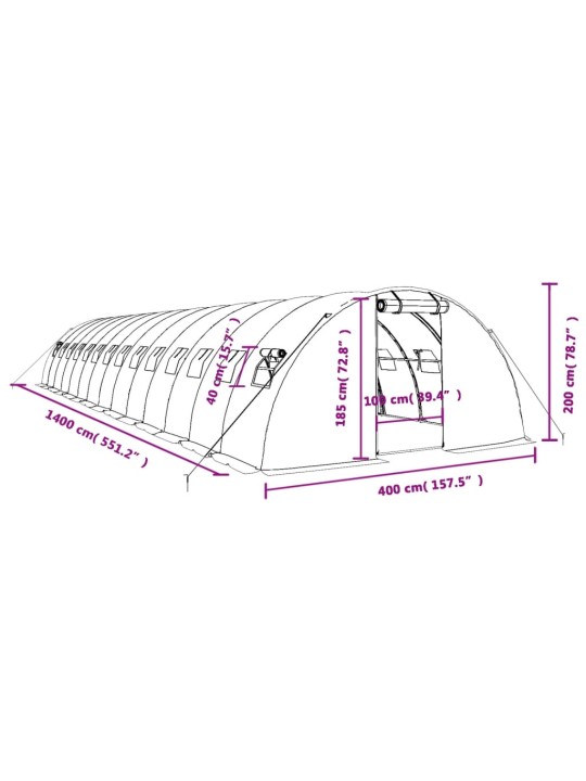 Skleník s ocelovým rámem zelený 56 m² 14 x 4 x 2 m