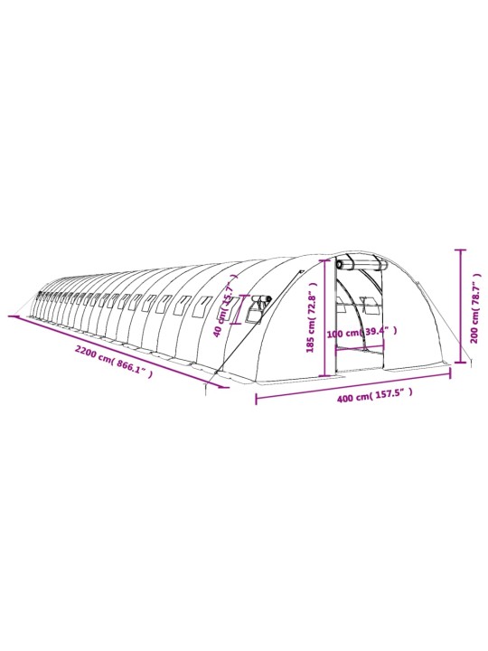 Skleník s ocelovým rámem zelený 88 m² 22 x 4 x 2 m