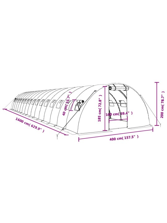 Skleník s ocelovým rámem bílý 64 m² 16 x 4 x 2 m
