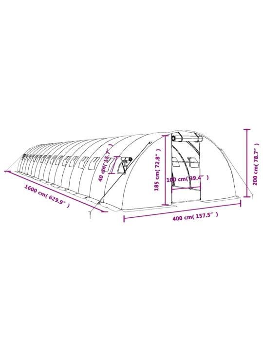 Skleník s ocelovým rámem bílý 64 m² 16 x 4 x 2 m