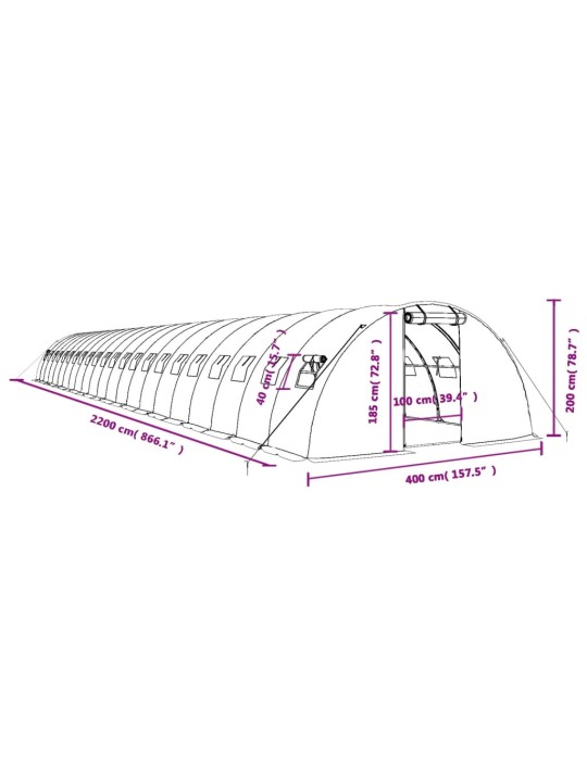 Skleník s ocelovým rámem bílý 88 m² 22 x 4 x 2 m