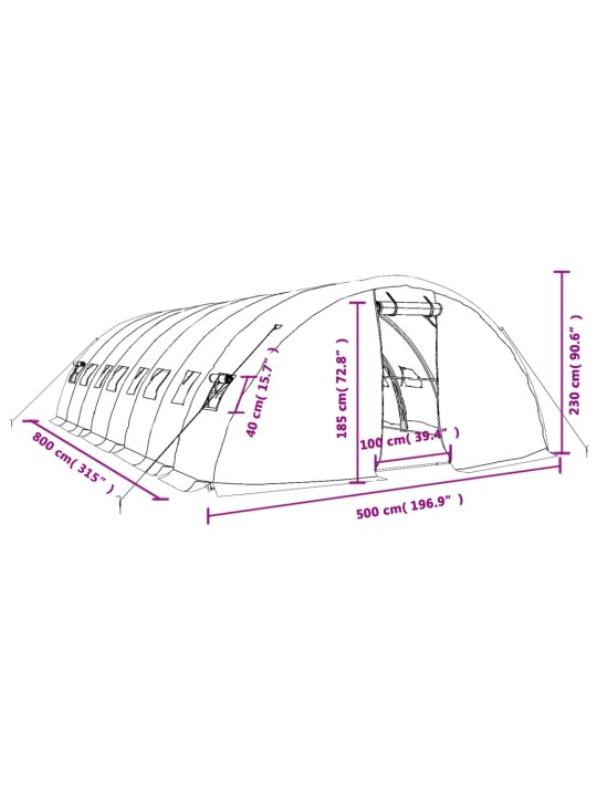 Skleník s ocelovým rámem bílý 40 m² 8 x 5 x 2,3 m