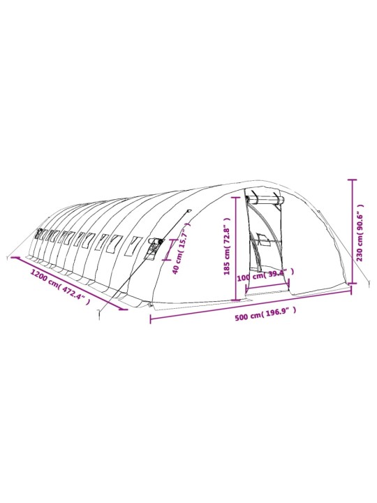 Skleník s ocelovým rámem bílý 60 m² 12 x 5 x 2,3 m