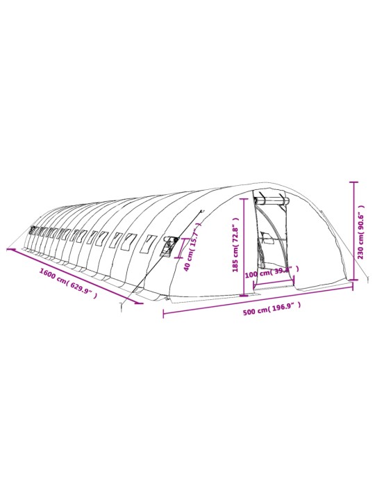 Skleník s ocelovým rámem bílý 80 m² 16 x 5 x 2,3 m