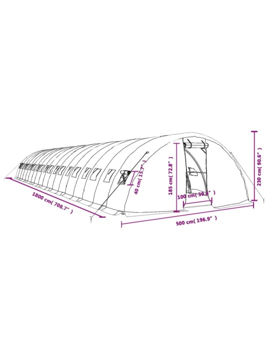 Skleník s ocelovým rámem bílý 90 m² 18 x 5 x 2,3 m