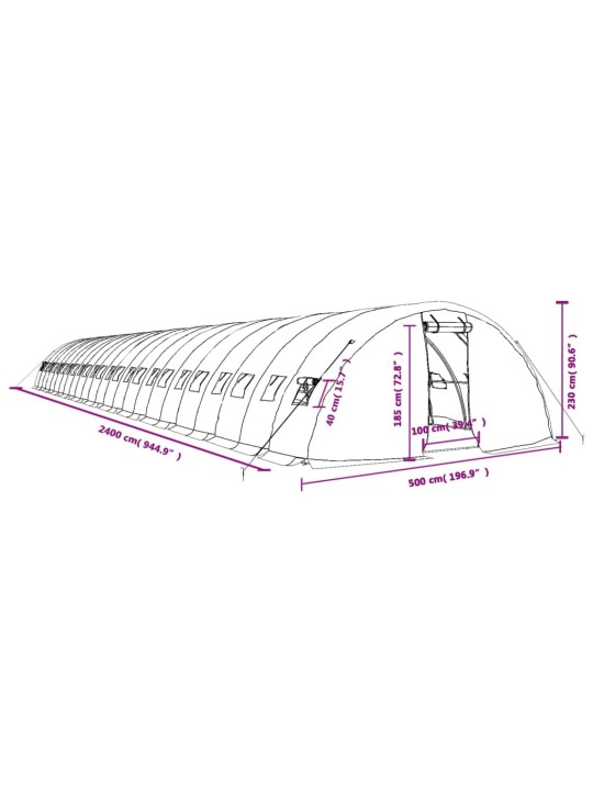 Skleník s ocelovým rámem bílý 120 m² 24 x 5 x 2,3 m
