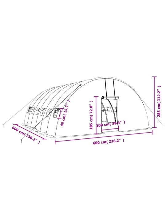Skleník s ocelovým rámem zelený 36 m² 6 x 6 x 2,85 m