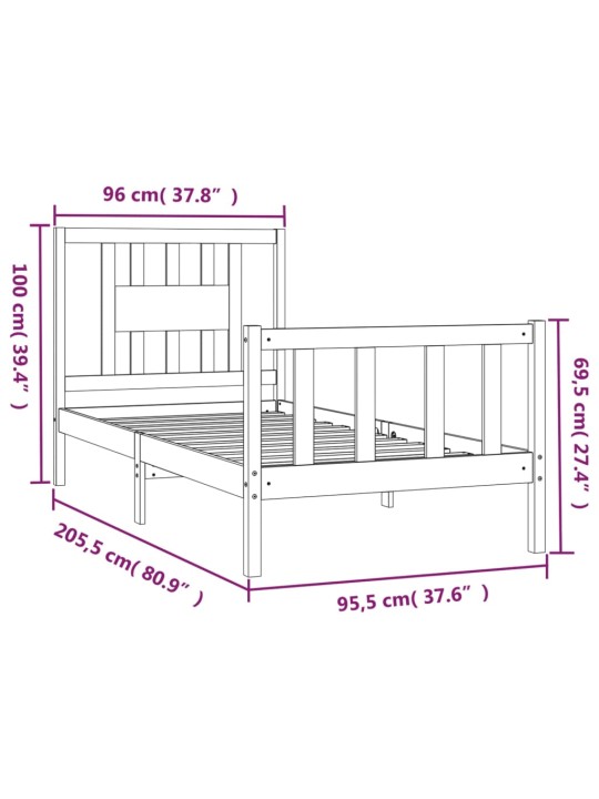 Rám postele s čelem bílý masivní borové dřevo 90 x 200 cm