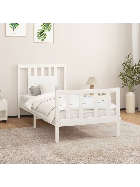 Rám postele s čelem bílý masivní borové dřevo 90 x 200 cm