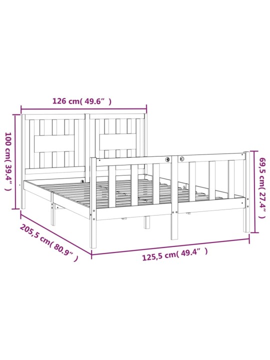 Rám postele s čelem bílý masivní borové dřevo 120 x 200 cm