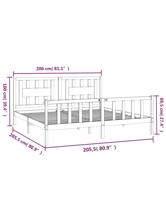 Rám postele s čelem masivní borové dřevo 200 x 200 cm