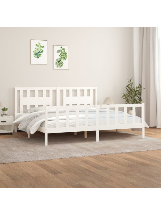 Rám postele s čelem bílý masivní borové dřevo 200 x 200 cm