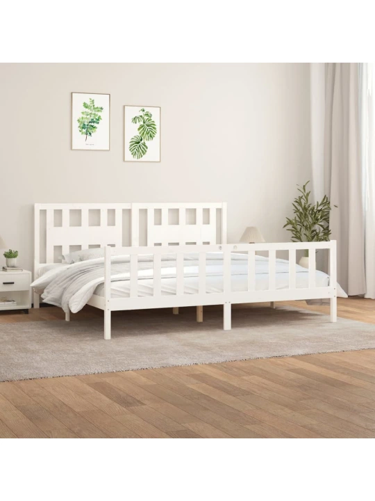 Rám postele s čelem bílý masivní borové dřevo 200 x 200 cm