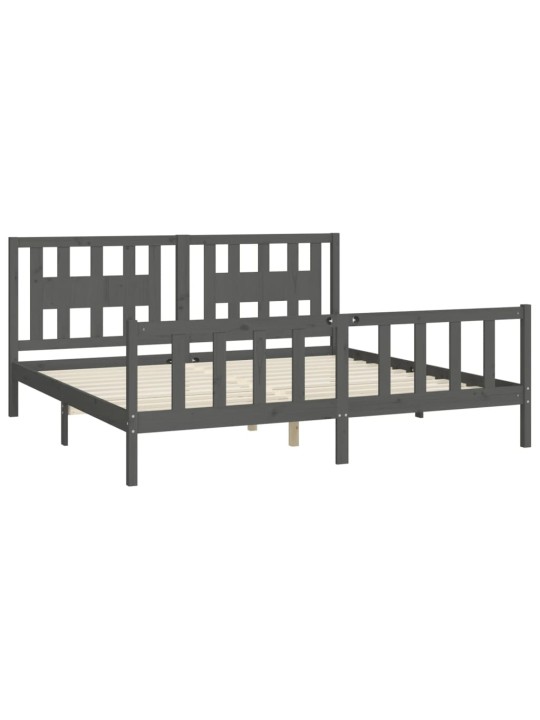 Rám postele s čelem šedý masivní borové dřevo 200 x 200 cm