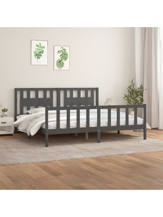 Rám postele s čelem šedý masivní borové dřevo 200 x 200 cm