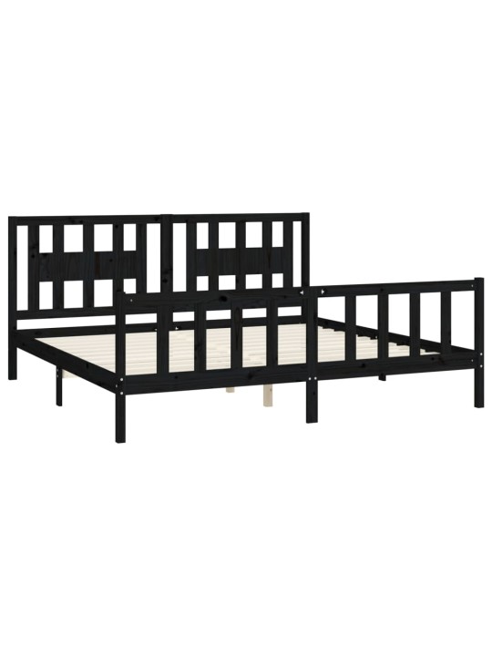 Rám postele s čelem černý masivní borové dřevo 200 x 200 cm