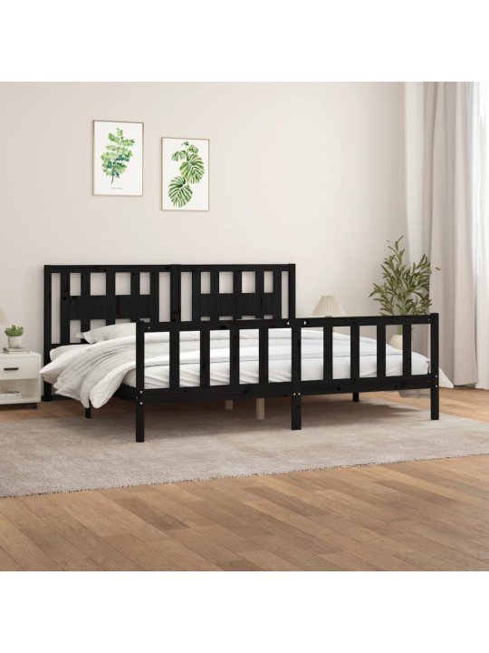 Rám postele s čelem černý masivní borové dřevo 200 x 200 cm